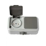 Блок  роз б/з с крышкой+ 1 кл выкл серый ОП Пралеска АКВА IP54 16А (В-РЦ-653(03))