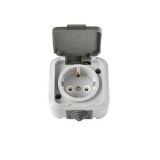 Розетка с/з с крышкой серый ОП Пралеска АКВА IP54 16А (РА16-297(03))