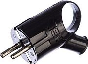 Вилка электрическая с/з черная угл. с ушком 16А 250В инд. упак. TANGO