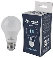 Лампа светодиодная 15W E27 A60 6500K 220V (LED PREMIUM A60-15W-E27-WW) Включай РОССИЯ