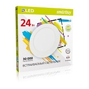 24W Даунлайт круг 6500K 1920Lm IP20  (SBL-DL-24-65K) металл, d наруж.= 300мм, h=10мм (врезное отв. 285мм), корпус белый Smartbuy (1/20)