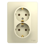 Розетка 2-я c/з бежевый СП, 16А ( в сборе с рамкой) GLOSSA