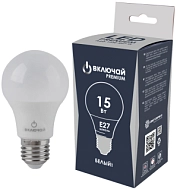 Лампа светодиодная 15W E27 A60 4000K 220V (LED PREMIUM A60-15W-E27-W) Включай РОССИЯ