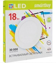 18W Даунлайт круг 6500K 1440Lm IP20 (SBL-DL-18-65K) металл, d наруж.= 220мм, h=10мм (врезное отв. 205мм), корпус белый Smartbuy (1/20)