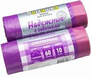 Мешки для мусора с завязками 60л РОМАШКА СУПЕРПРОЧНЫЕ, ПВД, р-р 60х80, 23мкр, аромат - лаванда, фиолетовые (рулон 10шт)