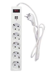 Сетевой фильтр 5*1,8м 2хUSB (1х1А, 1х1А), с з/к (белый) TANGO 10А