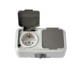 Розетка с/з 2-ая с крышкой серый ОП Пралеска АКВА IP54 16А (РА16-303(03))