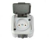 Розетка б/з с крышкой серый ОП Пралеска АКВА IP54 16А (РА16-296(03))