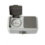 Блок  роз б/з с крышкой+ 1 кл выкл серый ОП Пралеска АКВА IP54 16А (В-РЦ-653(03))