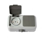 Блок роз б/з с крышкой+ 2 кл выкл серый ОП Пралеска АКВА IP54 16А (2В-РЦ-655(03))