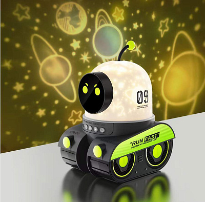 Ночник - проектор WH-E03 "Робот" с Bluetooth, 6 сменных проекций, 3 цветовых режима + смешанный режим, с ДУ Включай