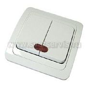 Выключатель 2кл. с подсветкой белый СП, 10А, 220В (В0123) Валери