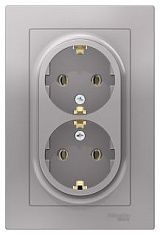 Розетка 2-я с/з алюминий СП, 16А (в сборе) ATLAS