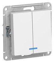 Выключатель 2кл. с подсветкой белый СП, 10А (механизм) ATLAS