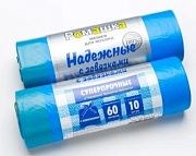 Мешки для мусора с завязками 60л РОМАШКА СУПЕРПРОЧНЫЕ, ПВД, р-р 60х80, 23мкр, аромат - лаванда, синие (рулон 10шт)