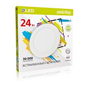 24W Даунлайт круг 6500K 1920Lm IP20  (SBL-DL-24-65K) металл, d наруж.= 300мм, h=10мм (врезное отв. 285мм), корпус белый Smartbuy (1/20)