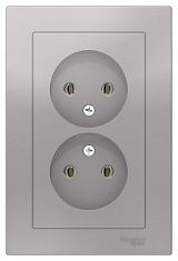 Розетка 2-я б/з алюминий СП, 16А (в сборе) ATLAS