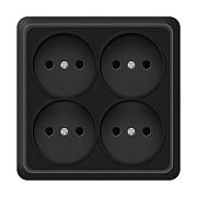 Розетка 4-ая квадратная б/з черный ОП 16А, 220В Олимп