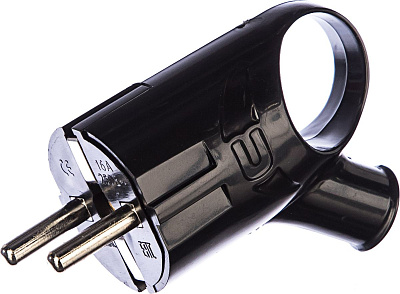 Вилка с/з черная угл. с ушком 16А 250В инд. упак. TANGO