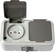 Розетка б/з 2-ая с крышкой серый ОП Пралеска АКВА IP54 16А (РА16-302(03))