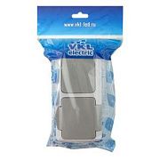 Блок розетка с/з с крышкой + 1 кл выключатель серый ОП, IP54 VKL electric (1/5/60)