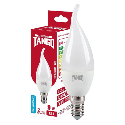 Лампа светодиодная 9W E14 cвеча на ветру 6500K 220V (TANGO LED СА37-9W-E14-WW) TANGO