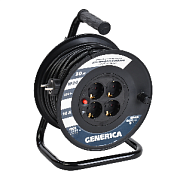 Удлинитель на катушке 30 м 4 гн. ПВС, с/з, 10А, 2200Вт  GENERICA