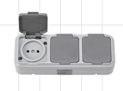 Розетка б/з 3-ая с крышкой сер ОП Пралеска АКВА IP54 16А (РА16-0131(03))