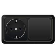 Блок комб. ОП гориз (1кл. выкл + розетка с/з) Олимп черный