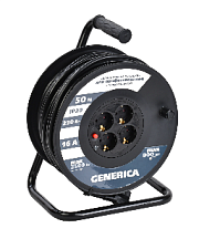 Удлинитель на катушке 50 м 4 гн. ПВС, с/з, 16А, 2500Вт  GENERICA