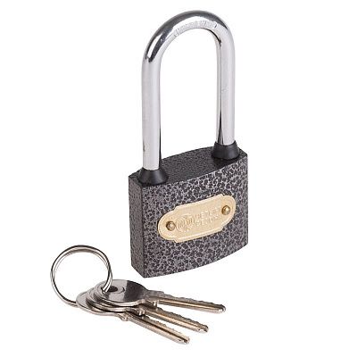 Замок навесной металлический, серия "Чугун" 40 мм ДЛИННАЯ ДУЖКА Четыре Сезона