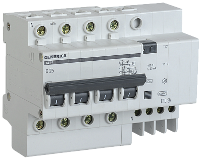 Дифференциальный автоматический выключатель АД 14 4Р 16А 30мА GENERICA (ИЭК)