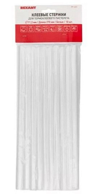 Клеевой стержень 11/270 мм, Пакет, Прозрачный, 10 шт/уп., REXANT