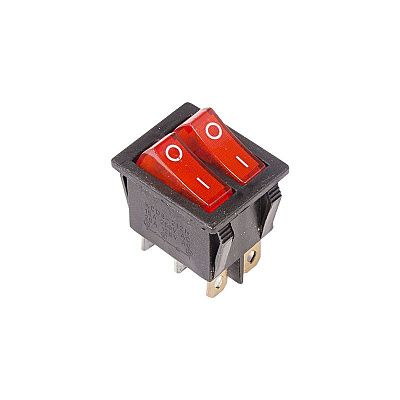 Выключатель клавишный 250V ON-OFF ДВОЙНОЙ, 15А (2*3с), красный с подсветкой, REXANT