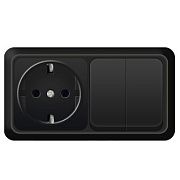 Блок комб. ОП гориз (2кл. выкл + розетка с/з) Олимп черный