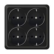 Розетка 4-ая квадратная с/з черный ОП 16А, 220В Олимп