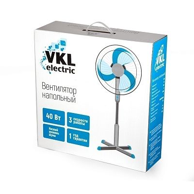 Вентилятор напольный VGF-01 Blue, 40 Вт, 3 режима, 90º поворот, синий VKL electric (4)