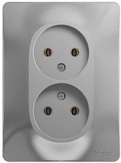 Розетка 2-я б/з алюминий СП, 16А (в сборе) GLOSSA